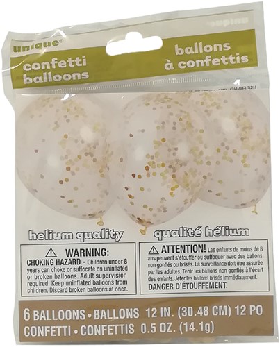 Ballon transparant met goud confetti 6 stuks 30cm