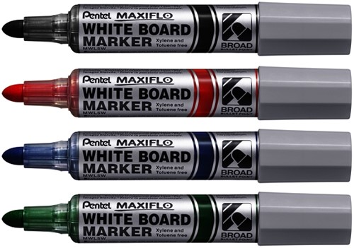 Whiteboardmarker Pentel MWL5M Maxiflo rond 3mm assorti set à 4 stuks-2