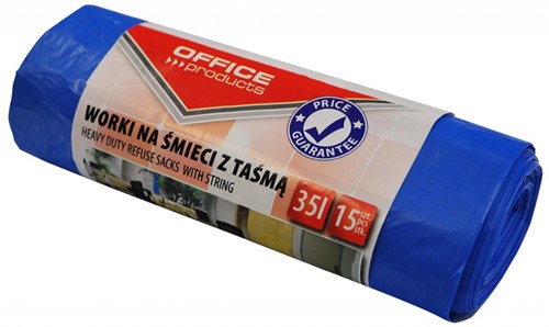 Afvalzak blauw 35 liter met trekband, rol à 15 stuks