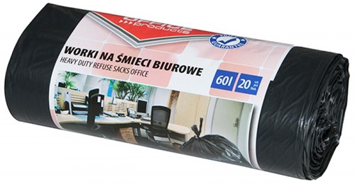 Afvalzak zwart 60 liter, rol à 20 stuks
