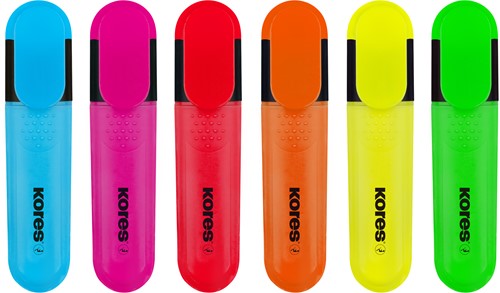 Markeerstift Kores Bright Liner Plus, 0,5-5mm, assorti, 6 neon kleuren