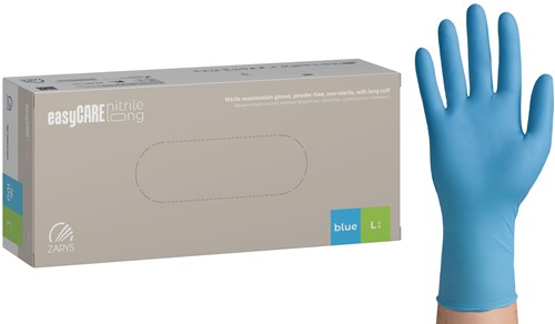 Nitril wegwerphandschoen ongepoederd- extra lang - blauw - maat L - doos/100 stuks