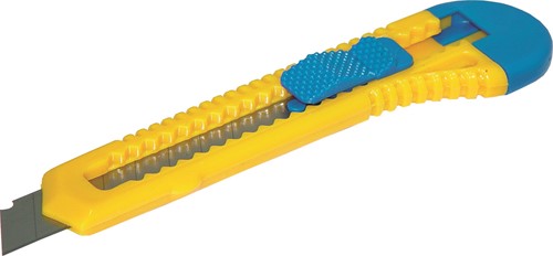 Snijmes 18mm, in kunststof houder, geel-blauw