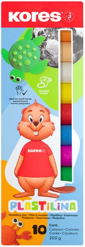 Boetseerklei Kores plastilina, 10 stuks à 20 gram, felle kleuren