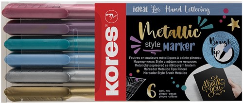 Brush tip marker Kores, "Metallic Style", set van 6 stuks, metallic kleuren