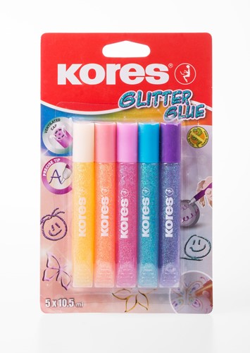 Glitterlijm pennen Kores, set 5x10,5ml, pastel kleuren