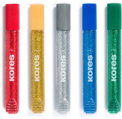Glitterlijm pennen Kores, set 5x10,5ml, felle kleuren-2