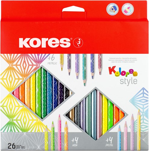 Kleurpotloden Kores "Kolores Style", driehoekig, 26 kleuren