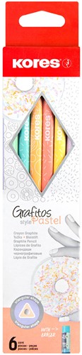 Potloden Kores driehoekig "Grafitos Style Pastel", set van 6, pastel kleuren