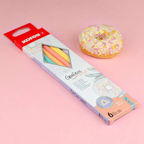 Kores kleurpotloden driehoekig Grafitos Style Pastel, set 6 pastelkleuren 92803 04