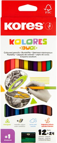 Kleurpotloden Kores dubbelzijdig, 12 stuks = 24 kleuren, "KOLORES DUO"