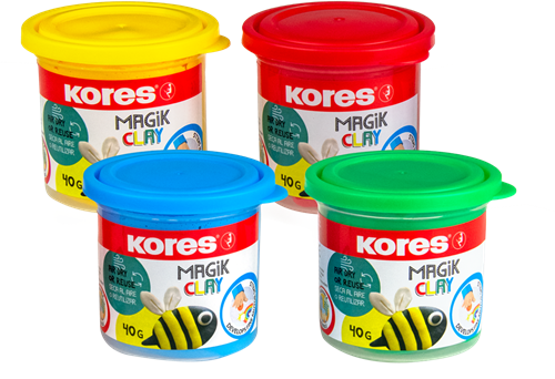 Magic Clay Kores, set van 4 potjes à 40 gram, felle kleuren