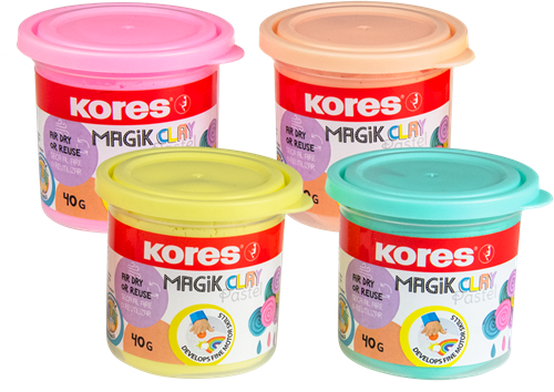 Magic Clay Kores, set van 4 potjes à 40 gram, pastel kleuren