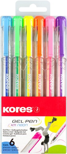 Gelpen Kores, etui met 6 trendy kleuren, neon