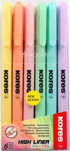 Markeerstift Kores "High Liner pastel", set van 6 stuks, pastel kleuren