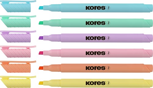 Markeerstift Kores "High Liner pastel", set van 6 stuks, pastel kleuren-3