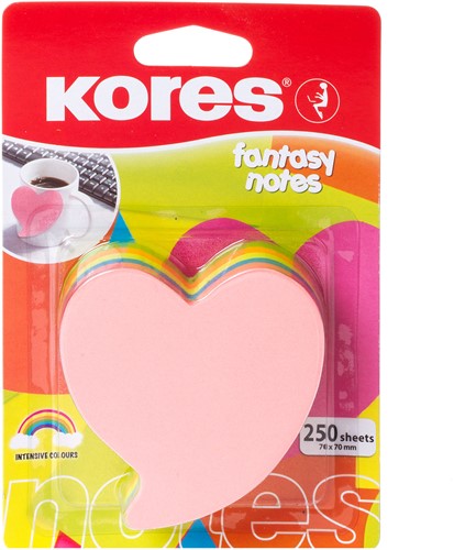 Memoblok Kores, hartvorm "Heart", 70x70mm, 250vel, 5 kleuren