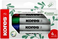 Whiteboard markers Kores "ECO XW2", 90% recycled plastic, 3mm beitel punt, set van 4 kleuren