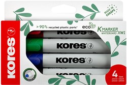 Whiteboard markers Kores "ECO XW1", 90% recycled plastic, 3mm ronde punt, set à 4 kleuren