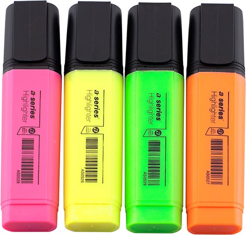 Markeerstift assorti - 4 kleuren (roze/geel/groen/oranje)