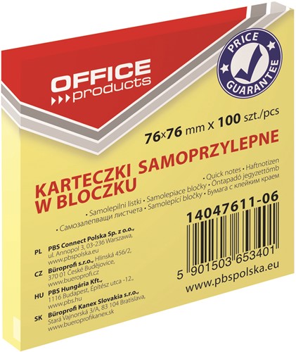 Memoblok 76x76mm geel, blokje à 100 vel  