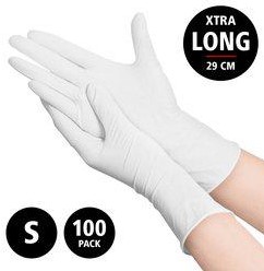 Nitril Power - doos/100 stuks - maat S - witte handschoenen ongepoederd - extra lang
