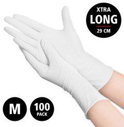 Nitril Power - doos/100 stuks - maat M - witte handschoenen ongepoederd - extra lang