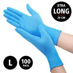 Nitril Power - doos/100 stuks - maat L - blauwe handschoenen ongepoederd - extra lang