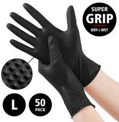 Nitril - doos/50 stuks - maat L - zwarte Diamond handschoenen - extra grip 