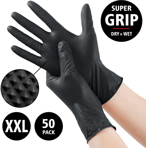 Nitril - doos/50 stuks - maat XXL - zwarte Diamond handschoenen - extra grip