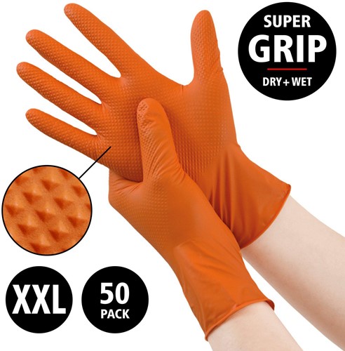 Nitril - doos/50 stuks - maat XXL - oranje Diamond handschoenen - extra grip 