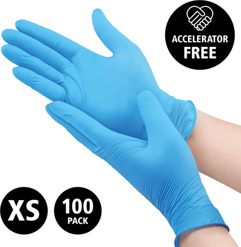 Nitril - doos/100 stuks - maat XS - blauwe handschoenen ongepoederd - acceleratorvrij