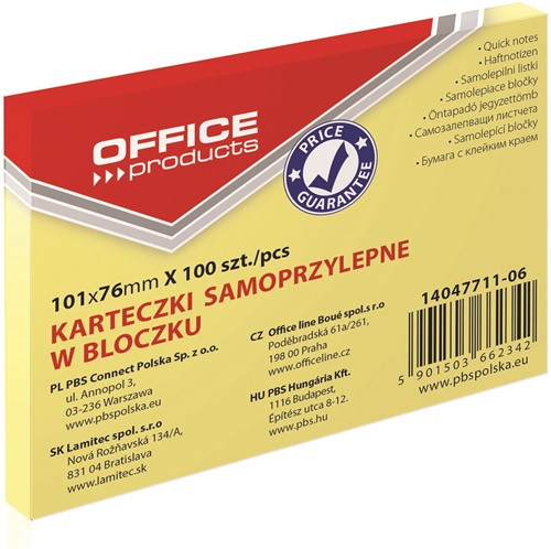 Memoblok 101x76mm geel, blokje à 100 vel