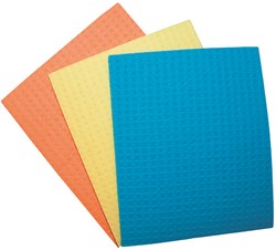Spons/vaatdoekjes 18 x 16 cm, geassorteerde kleuren, pak van 3 stuks
