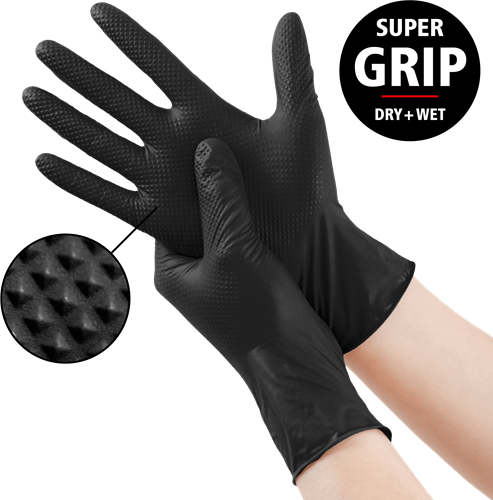 Nitril - doos/50 stuks - maat XL - zwarte Diamond handschoenen - extra grip-3