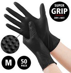 Nitril - doos/50 stuks - maat M - zwarte Diamond handschoenen - extra grip