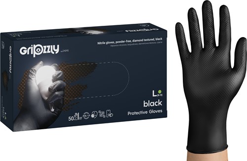 Nitril wegwerphandschoenen - extra grip - zwart - maat L - 10x50 stuks
