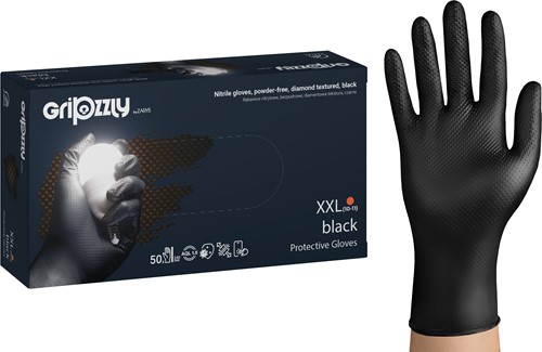 Nitril wegwerphandschoenen - extra grip - zwart - maat XXL - doos/50 stuks