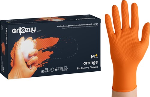 Nitril wegwerphandschoenen - extra grip - oranje - maat M - 10x50 stuks
