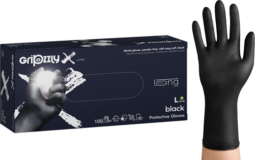 Nitril wegwerphandschoenen - extra grip en lang - Zwart - maat L - 10x100 stuks