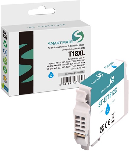 Smart Mate alternatief t.b.v. Epson Inkjet C13T18124010 (T18XL) Cyaan 9,6 ml