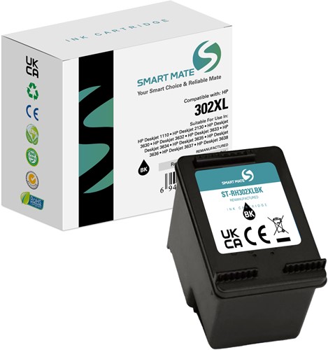 Smart Mate alternatief t.b.v. HP Inkjet F6U68AE (302XL) Zwart 18 ml