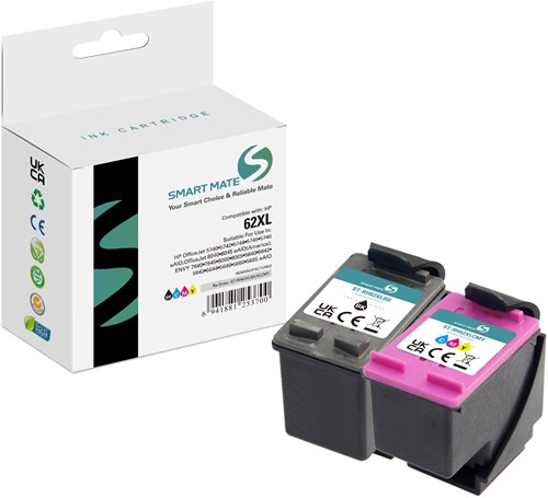 Smart Mate alternatief t.b.v. HP Inkjet F6U02BN (62XL) Zwart/Cyaan/Magenta/Geel 18/18 ml