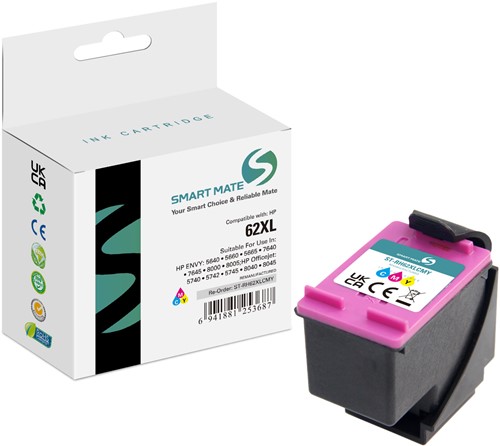 Smart Mate alternatief t.b.v. HP Inkjet C2P07AE (62XL) Cyaan/Magenta/Geel 18 ml
