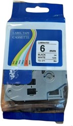 Labeltape TZe-211 Reprint huismerk Brother compatible 6mm x 8m zwart op wit