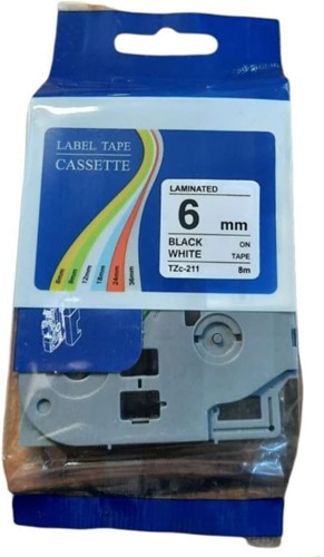 Labeltape TZe-211 Reprint huismerk Brother compatible 6mm x 8m zwart op wit