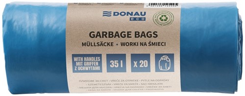 Vuilniszakken met handgrepen Donau Eco - blauw, 35 L - 20 stuks