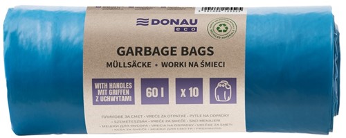 Vuilniszakken, blauw, met handgrepen Donau Eco - 60 L - 10 stuks