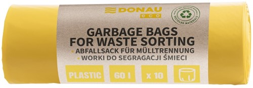 Vuilniszakken voor plastic Donau Eco - geel, 60 L - 10 stuks